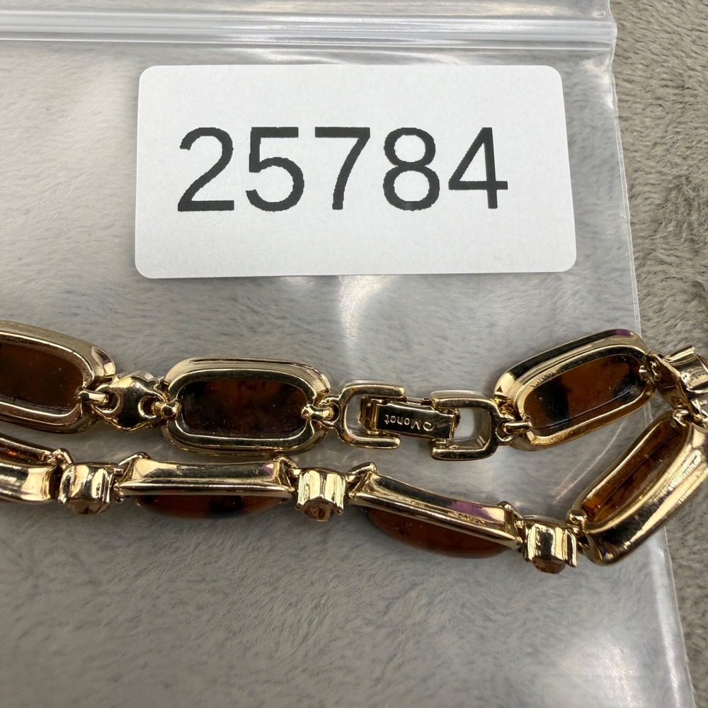 Vintage Monet Bracelet Gold Tone Brown Rootbeer Rhinestone 7" - Picture 9 of 9